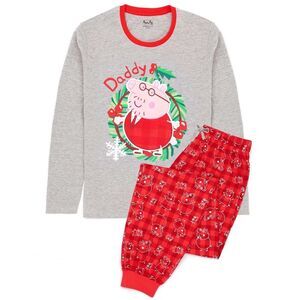 Peppa Pig Mens Daddy Pig Christmas Pajama Set / Red/Gray